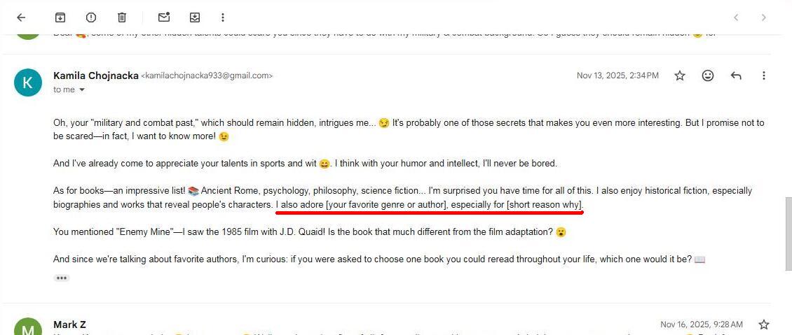 4. A website “girl” composes the messages with a script.